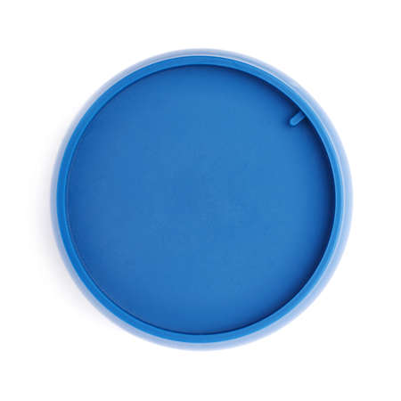 Blue plastic cup glass isolated over white backgroundの写真素材