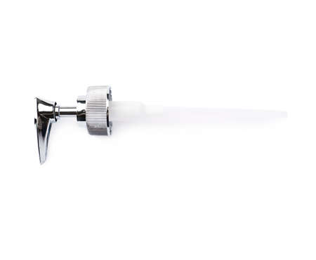 Gray plastic batcher of bottle of liquid soap isolated over white backgroundの写真素材