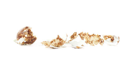 Single peeled quail egg isolated over white backgroundの写真素材