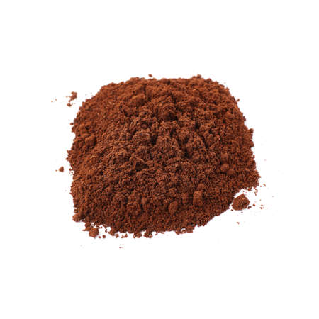 Ground milled black coffee powder isolated over white backgroundの写真素材