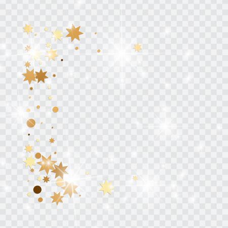 Vector golden isolated confetti on transparent backdrop. Minimalistic geometrical dots and ribbons.のイラスト素材