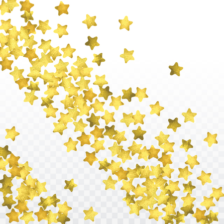 Star confetti isolated on transparent background. Falling magic particles. Celebration card template with watercolor gold gouache elements. Christmas party invitation mock up. Starry winner backdrop.のイラスト素材