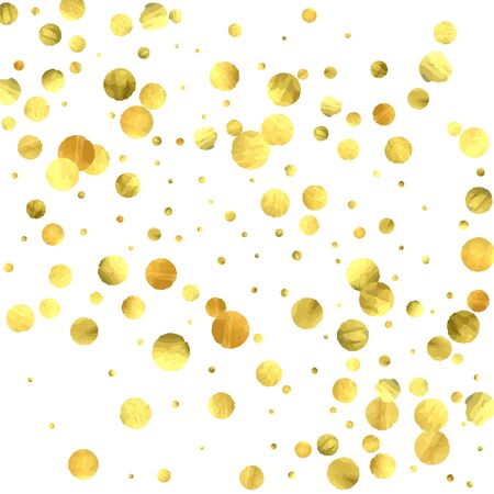 Falling confetti. Vector golden circles isolated on white background. New Year celebration card template.のイラスト素材