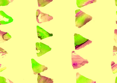 Watercolor triangle pattern. Simple geometric seamless pattern. Horizontal abstract stripes with watercolour triangles. Indonesian batik desing for swimwear. Geometry print. Mosaic cover background.の写真素材