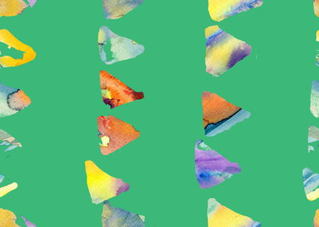 Watercolor triangle pattern. Simple geometric seamless pattern. Horizontal abstract stripes with watercolour triangles. Indonesian batik desing for swimwear. Geometry print. Mosaic cover background.の写真素材