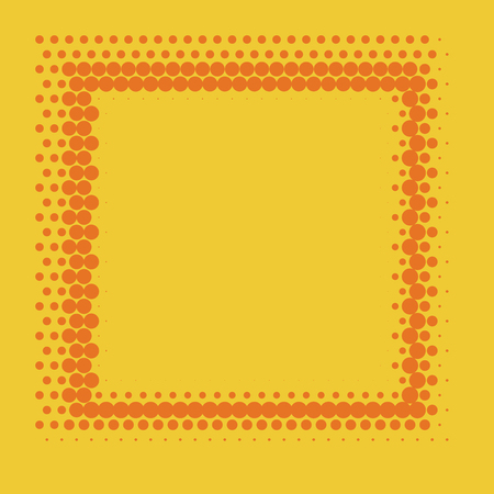 Halftone frame background. Comic background. Vector retro dotted template for labels. Yellow and orange geometric gradient for pop art designs. Vintage backdrop with isolated pattern for cartoon book.のイラスト素材