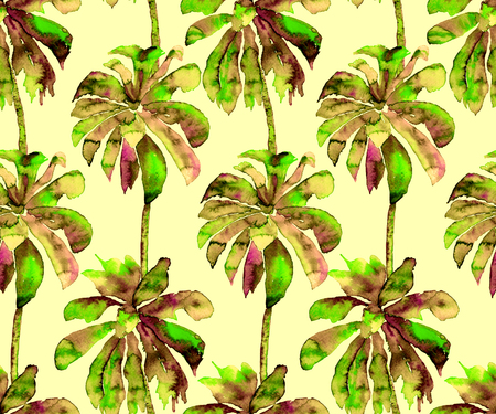 Palm Pattern. Exotic Watercolor Seamless Pattern. Hawaiian Tropical Print. Swimwear Design With Palm Trees. Exotic Leaves Rapport. Watercolor Botanical Seamless Background. Banana and Coconut Trees.の写真素材