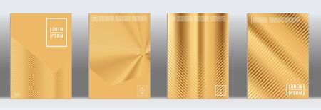 Minimal Cover. Vector Gold Geometric Abstract Line Pattern for Poster Design. Set of Minimal Covers for Business Brochures. 2d Prints for Banner Background. Graphic Pattern for Annual Album Backdrop.のイラスト素材