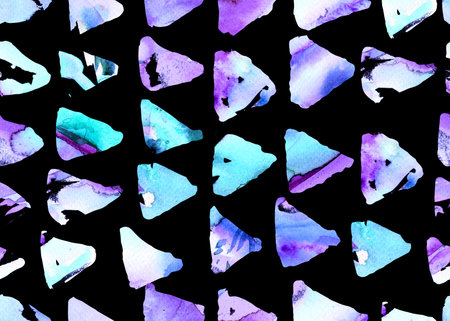 Watercolor triangle pattern. Simple geometric seamless pattern. Horizontal abstract stripes with watercolour triangles.の写真素材