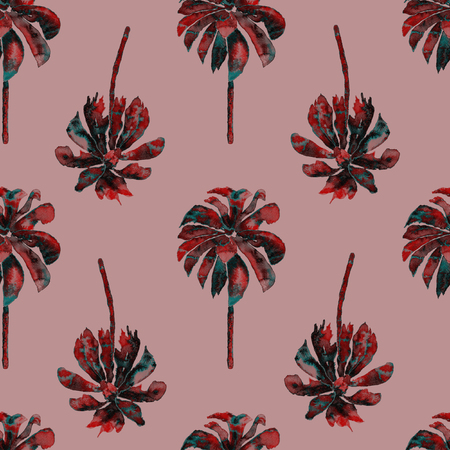 Palm Pattern. Exotic Watercolor Seamless Pattern. Hawaiian Tropical Print.の写真素材