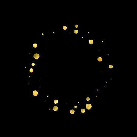 Golden confetti isolated on black background. Scatter gradient with gold confetti on dark backdrop. Glamour falling glitter. New year wallpaper. Luxury vector brochure template. Cover texture design.のイラスト素材