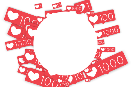 Social media counters. Like background. Social network icons. SMM, digital marketing, advertising, app, seo, web background with falling like counters isolated on white backdrop. Web addiction.のイラスト素材