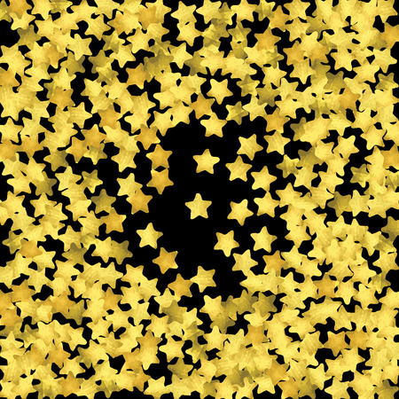 Golden confetti isolated on black background. Scatter gradient with gold confetti on dark backdrop. Glamour falling glitter. New year wallpaper. Luxury vector brochure template. Cover texture design.のイラスト素材