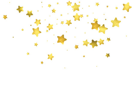 Star confetti. Gold random confetti background. Bright design template. Vector white and yellow cover template.のイラスト素材