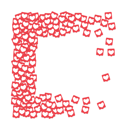 Social Media Icons. Network Notifications with White Heart in Pink Square. Follow and Share Social Media Icons Background for App, Application, Marketing, Smm, Ceo, Web, Internet, Analytics, Business.のイラスト素材
