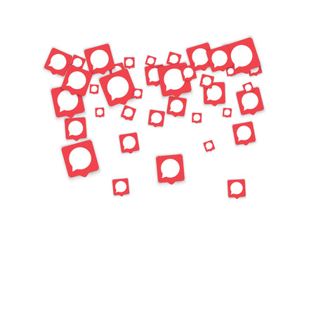Social media background with chat notification bubbles in icons. Communication in global network. Vector illustration for social media marketing blog page.  Chat icon notifications isolated on white.のイラスト素材