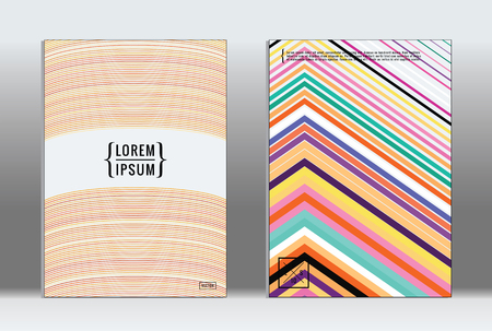 Vector graphic geometric covers with minimalistic pattern for templates, layouts, posters, brochures, catalogs. Set of placards with minimalistic geometry elements. Design template with linesのイラスト素材