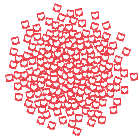 Social Media Icons. Network Notifications with White Heart in Pink Square. Follow and Share Social Media Icons Background for App, Application, Marketing, Smm, Seo, Web, Internet, Analytics, Business.のイラスト素材