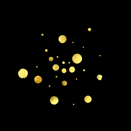 Round gold confetti. Celebrate background. Watercolor golden sparkles and dots. Voucher backdrop. Christmas party invitation card template. Falling gold confetti. Glitter background.のイラスト素材