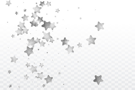 Silver star confetti with silver sparkles and dots on black backdrop.のイラスト素材