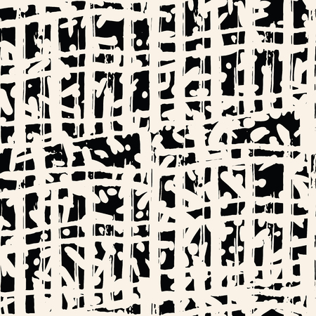 Black white grid pattern. Vector shibori seamless print. Organic net watercolor background. Tie dye tile. Geometric folk pattern. Hand drawn japan batik backdrop. Rustic stripe watercolourのイラスト素材