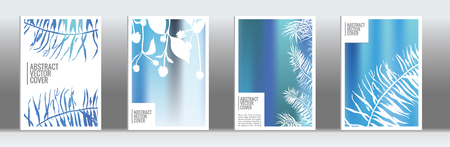 Blue cover set. Minimal flyer on light background.  Fluid poster design.  Brochure template design. Blue and white backdrop. Stylish vector cover design.  Abstract gradient retro texture.のイラスト素材
