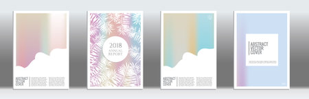 Holographic cover. Tropical flyer on rainbow background.  Liquid design. Brochure template design. Holo backdrop. Stylish vector cover design.  Abstract gradient retro texture.のイラスト素材