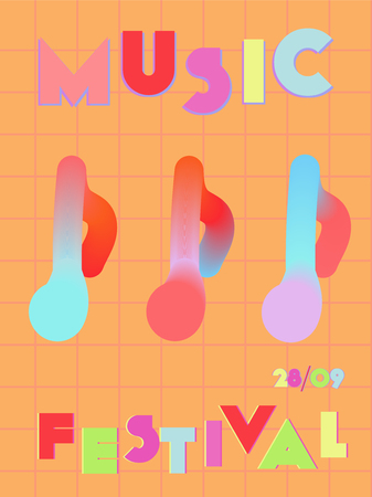 Music cover in blue, violet, pink, green colors. Rock concert flyer. Minimal line brochure. Gradient layout. Geometric audio cover. Promotion party ads. Vintage wave template.のイラスト素材