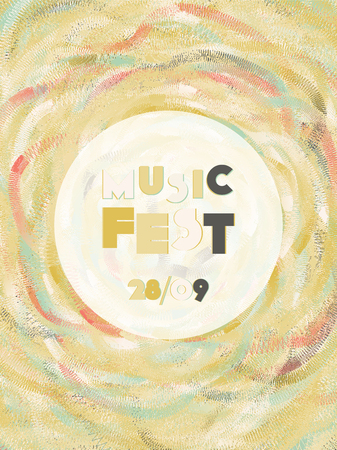 Music cover in blue, violet, pink, orange colors. Rock concert flyer. Minimal tech brochure. Soundwave layout. Vibration audio cover. Media party ads. Vintage wave template.のイラスト素材