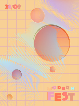 Music cover in blue, violet, pink, green colors. Rock concert flyer. Minimal tech brochure. Amplitude layout. Geometric audio cover. Creative party advertise. Vintage wave template.のイラスト素材