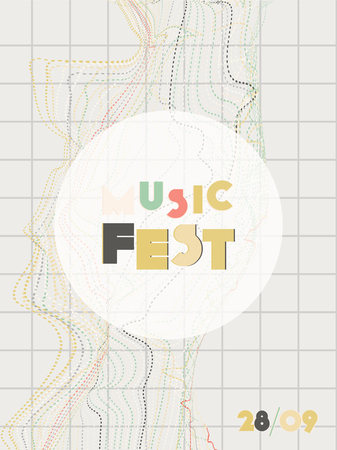 Music cover in green, yellow, black, white colors. School concert flyer. Minimal line brochure. Gradient layout. Vibration audio cover. Promotion party ads. Vintage wave template.のイラスト素材