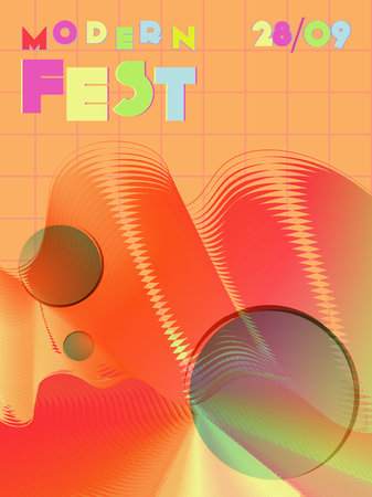 Music cover in blue, violet, pink, green colors. Radio concert flyer. Minimal line brochure. Soundwave layout. Geometric audio cover. Creative party advertise. Vintage wave template.のイラスト素材