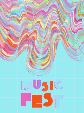 Music cover in blue, violet, pink, green colors. Radio concert flyer. Minimal line brochure. Amplitude layout. Vibration audio cover. Promotion party ads. Vintage wave template.のイラスト素材
