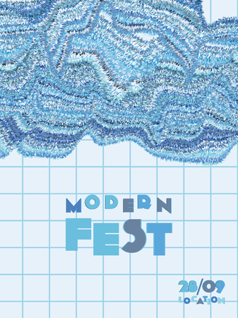 Music cover in navy blue, indigo, white colors. School concert flyer. Minimal line brochure. Waveform layout. Geometric audio cover. Creative party advertise. Vintage wave template.のイラスト素材