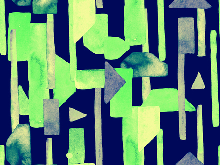 Bauhaus Seamless Pattern. Watercolor Geometric  Green Teal Lines Design. Art Organic Geo Background. Large Artistic Minimal Print. Trendy Fun Abstract Paint Watercolour Colour Stripes.の写真素材