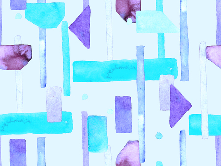 Bauhaus Seamless Pattern. Watercolor Geometric  Indigo, Blue Lines Design. Art Organic Geo Background. Large Fashion Minimal Print. Trendy Fun Abstract Paint Watercolour Colour Stripes.の写真素材