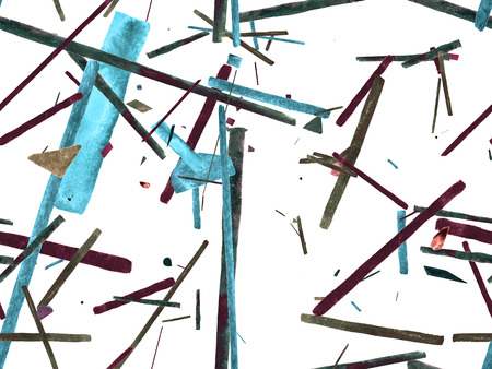 Bauhaus Seamless Pattern. Watercolor Geometric  Indigo, Blue Lines Design. Art Organic Geo Background. Large Contemporary Minimal Print. Trendy Fun Abstract Paint Watercolour Colour Stripes.の写真素材