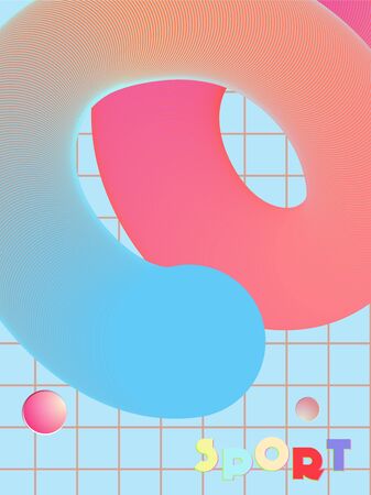 Music cover in pink, blue, yellow, red colors. Rock concert flyer. Minimal tech brochure. Gradient layout. Geometric audio cover. Promotion party ads. Vintage wave template.のイラスト素材