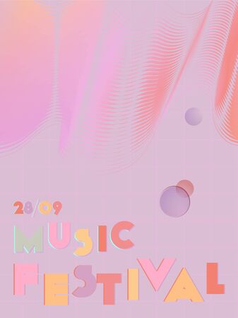 Music cover in blue, violet, pink, green colors. Radio concert flyer. Minimal line brochure. Amplitude layout. Abstract summer gradient. Media party ads. Vintage wave template.のイラスト素材
