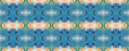 Blue, Gray, Green Pastel Fun Rectangle Ikat Rapport. Ethnic Seamless Pattern. Watercolor Ethnic...