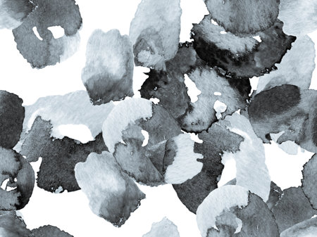 Summer Vintage Background. Floral Ayurveda Pattern. Watercolor Citrus Orange Blooming Flowers and Leaves. Monochrome and Greyscale Bio Jasmin Seamless Pattern. Vibrant Sakura and Jasmine Print.の写真素材