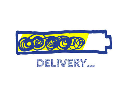 Courier Service Vector Hand Drawn Loader. Preloder Illustration. Delivery Progress Bar Status. Infographic Element with 90% Complete Indicator. Website Sketch Bar with Adjustable Fill Part.のイラスト素材