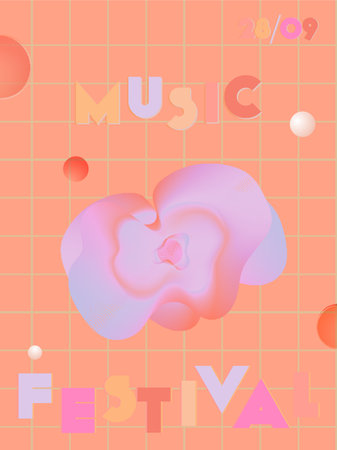 Music cover in blue, cyan, pink, orange colors. School concert flyer. Minimal line brochure. Gradient layout. Geometric audio cover. Creative party advertise. Vintage wave template.のイラスト素材