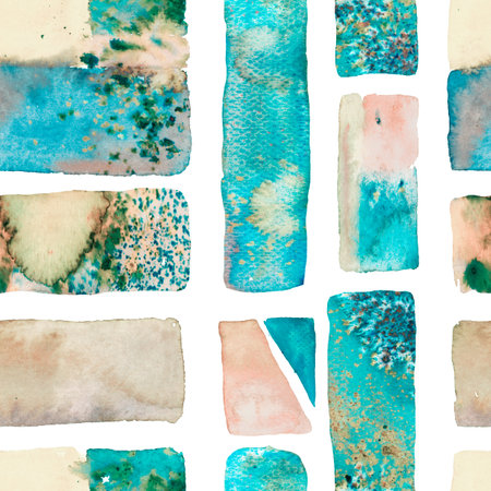 Organic Background. Bauhaus Seamless Pattern. Watercolor Trendy Art. African Geo Brushstroke. Freehand Watercolor Lines. 70s Color Cubism Illustration. Fun Geometry. Indigo blue and greyscaleの写真素材