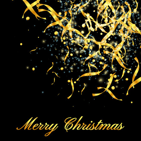 Falling Confetti. Xmas celebration. 2021 New Year. Shiny Party Background. Xmas present. Bright decoration. Holiday Greeting Card. Glitter Gold Confetti. Isolated Vector. 2021 Merry Christmas Banner.のイラスト素材
