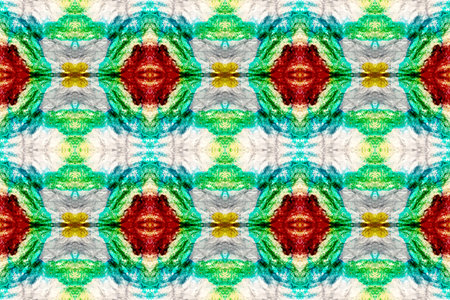 Green, Red, Gray Pastel Fun Rectangle Ikat Rapport. Ethnic Seamless Pattern. Paintbrush Aztec...
