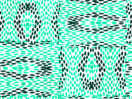 Green and Turquoise Geo Symmetric Ikat Rapport. Watercolor Ethnic Design. Summer Rhombus Background....