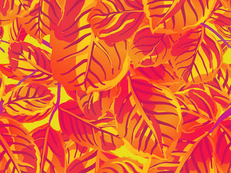 Romantic Botanical Vector Background. Repeated Spring Peony Wallpaper. Rose Leaves Seamless Pattern. Summer Textile Design. Saffron Yellow and Red Painted English Rose Leaf Patterns Collection.のイラスト素材