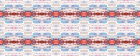 Red, Beige and Blue Ethnic Seamless Pattern. Fun Rectangle Ikat Rapport. Watercolor Ethnic Design....