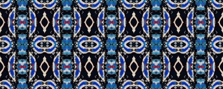 Watercolor Ethnic Design. Summer Rhombus Background. Black, Blue, Green Geo Symmetric Ikat Rapport....